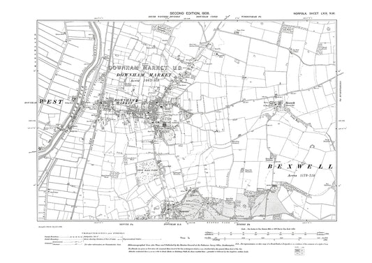 Downham Market, Denver, Bexwell, Norfolk in 1906: 69NW