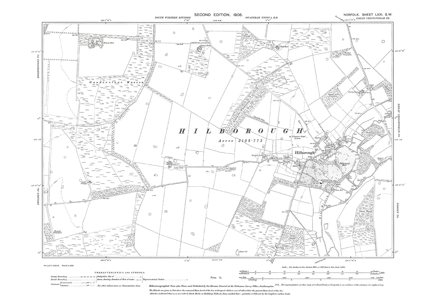 Hilborough, Norfolk in 1906: 71SW