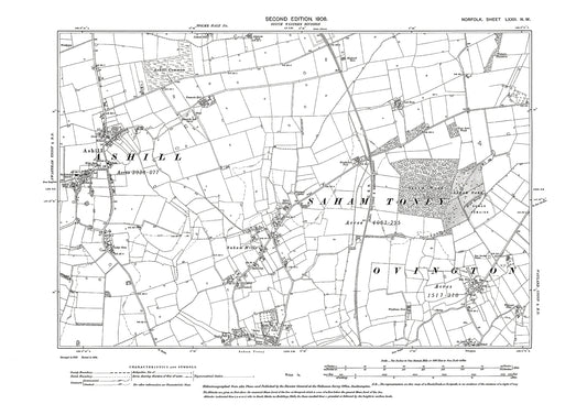 Ashill, Saham Toney, Ovington, Norfolk in 1906: 72NW