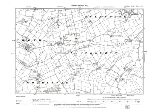 Cranworth, Reymerston, Southburgh, Woodrising, Norfolk in 1907: 73NW