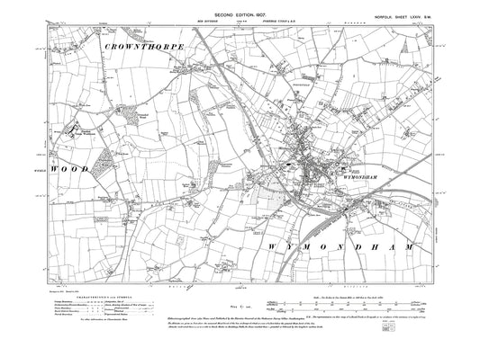 Wymondham, Crownthorpe, Norfolk in 1907: 74SW