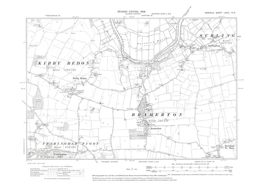 Surlingham, Bramerton, Kirby Bedon, Norfolk in 1908: 76NW