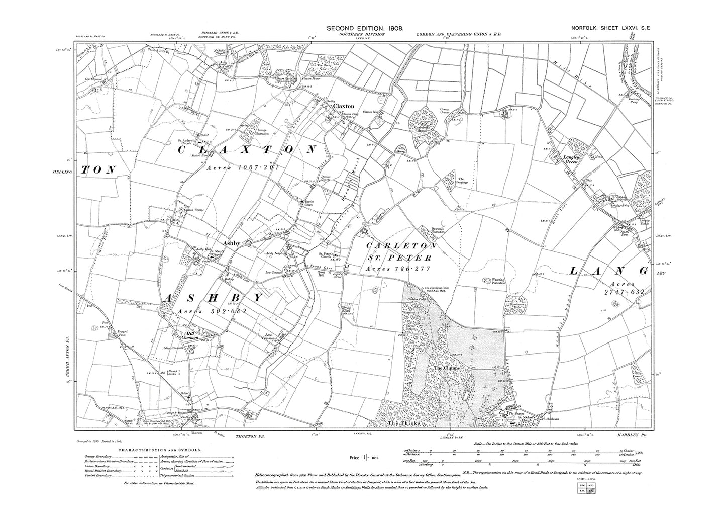 Ashby, Claxton, Thurton, Langley, Norfolk in 1908: 76SE