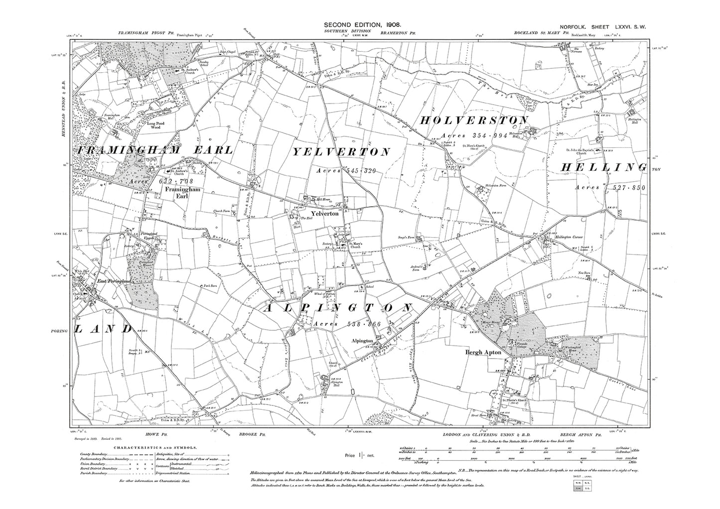 Framingham Earl, Yelverton, Bergh Apton, Norfolk in 1908: 76SW