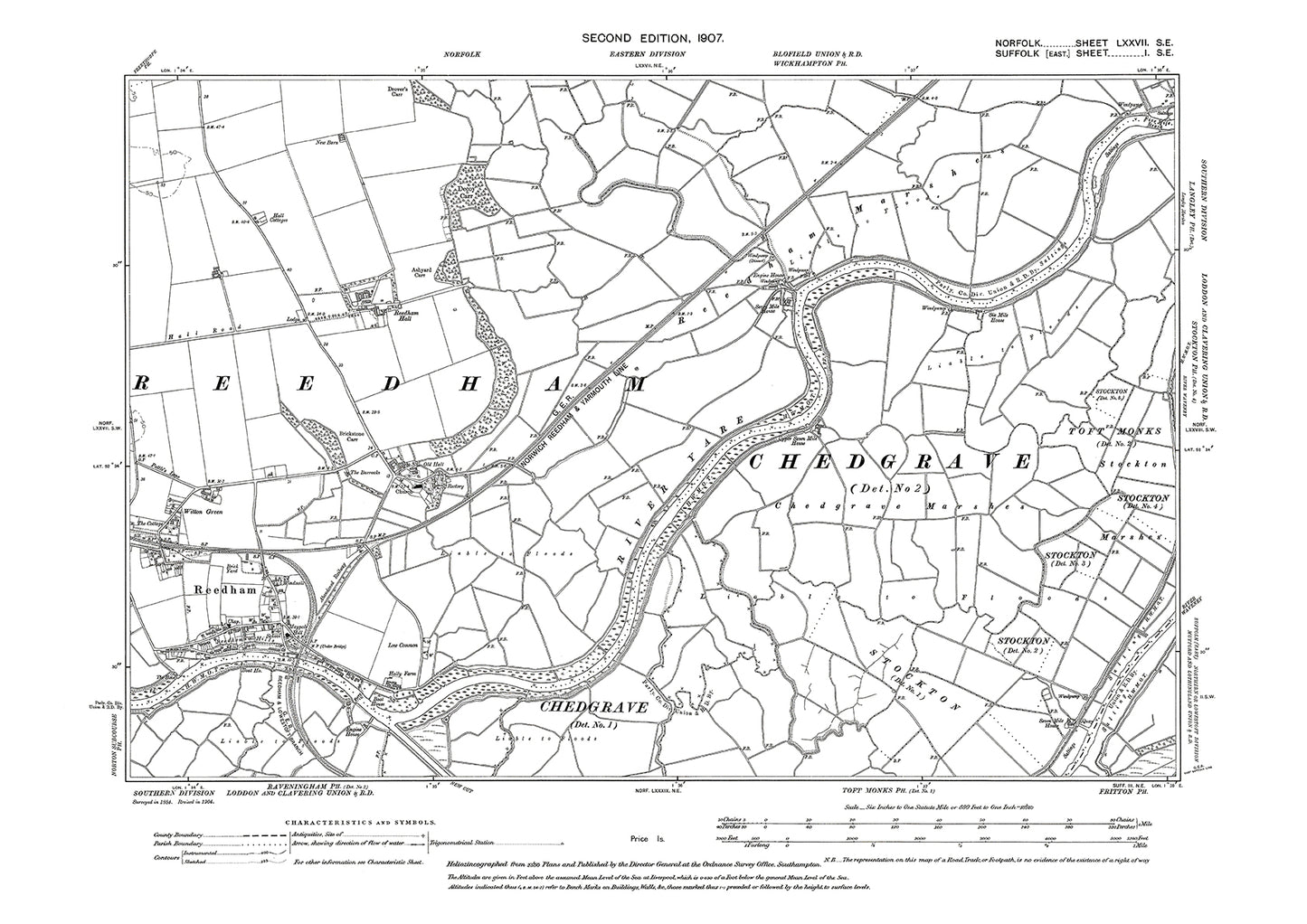 Reedham, Norfolk in 1907: 77SE