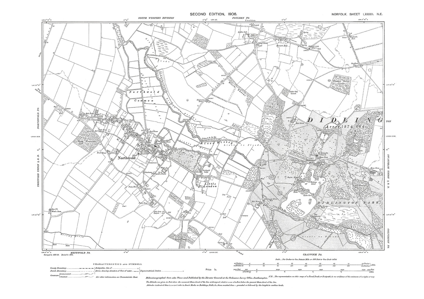 Northwold, Didlington, Norfolk in 1906: 82NE