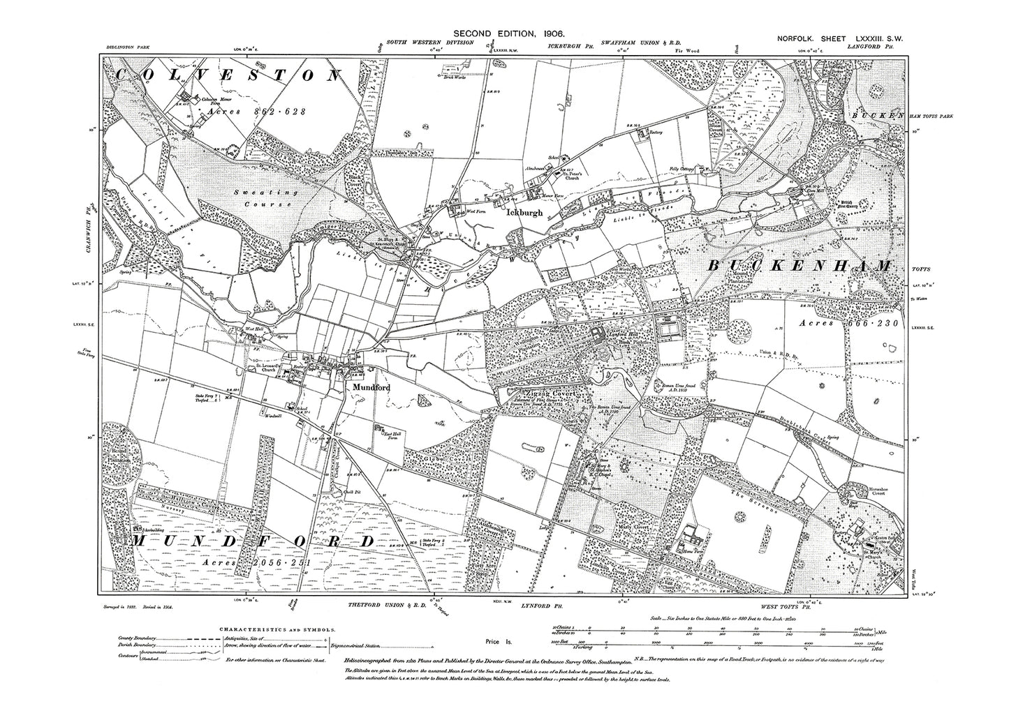 Ickburgh, Mundford, Norfolk in 1906: 83SW