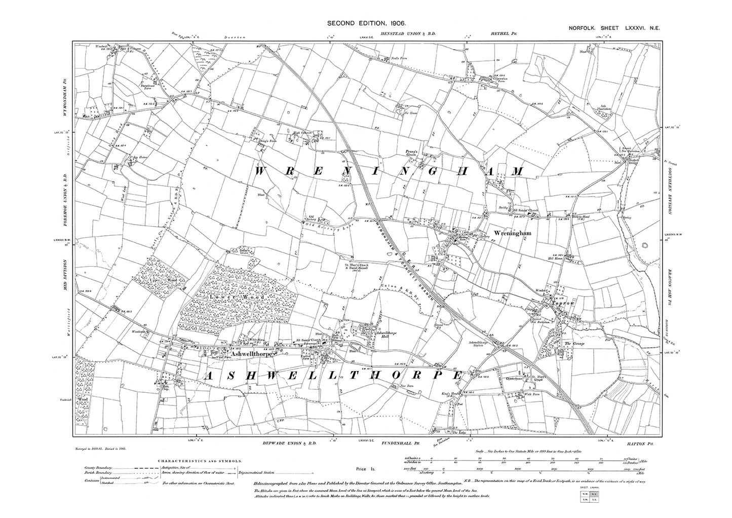 Ashwellthorpe, Wreningham, Norfolk in 1906: 86NE