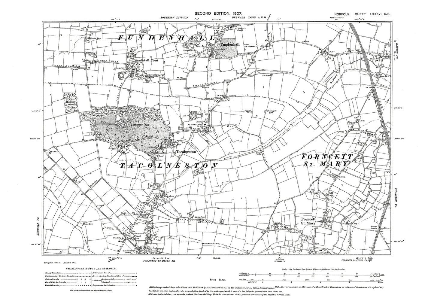 Forncett, Tacolneston, Fundenhall, Norfolk in 1907: 86SE