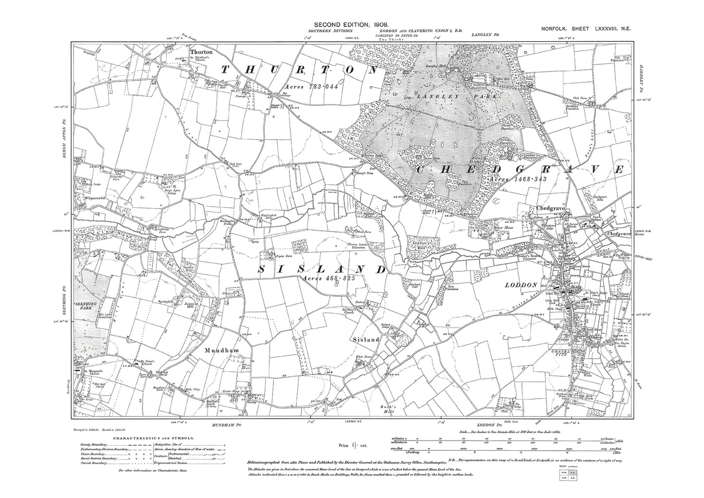 Loddon, Thurton, Sisland, Mundham, Norfolk in 1908: 88NE