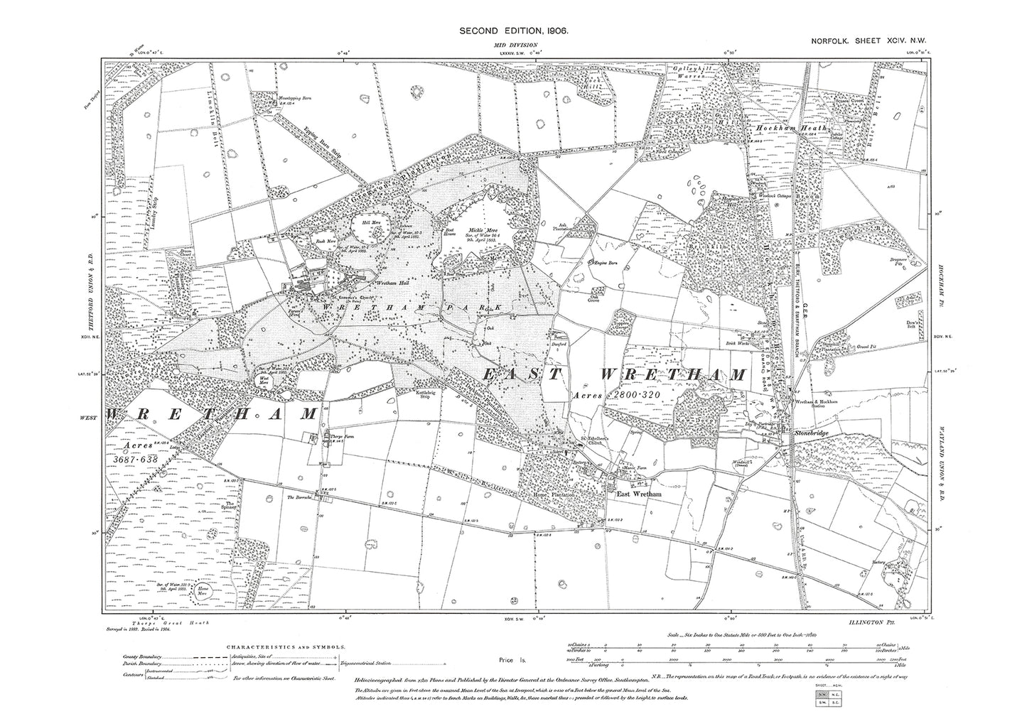 East Wretham, Norfolk in 1906: 94NW