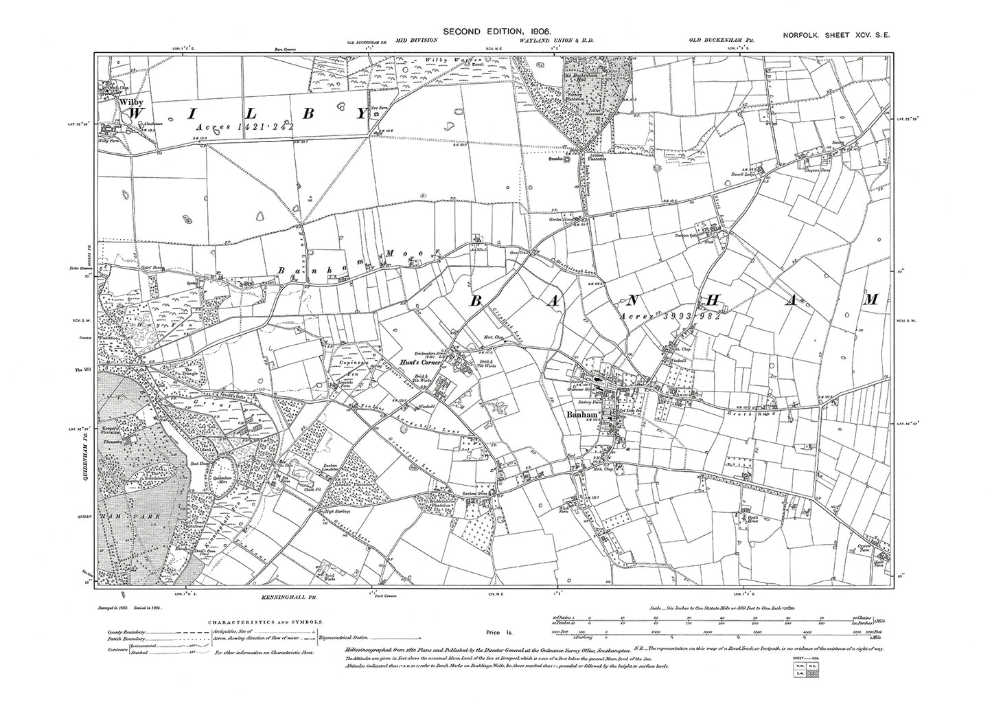 Banham, Wilby, Norfolk in 1906: 95SE