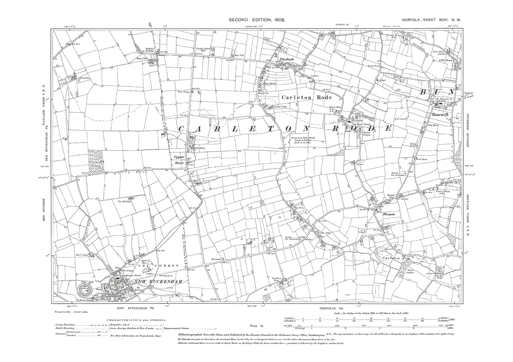 New Buckenham, Carleton Rode, Bunwell, Norfolk in 1906: 96NW – Old Map ...