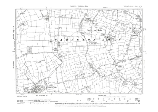 New Buckenham, Carleton Rode, Bunwell, Norfolk in 1906: 96NW