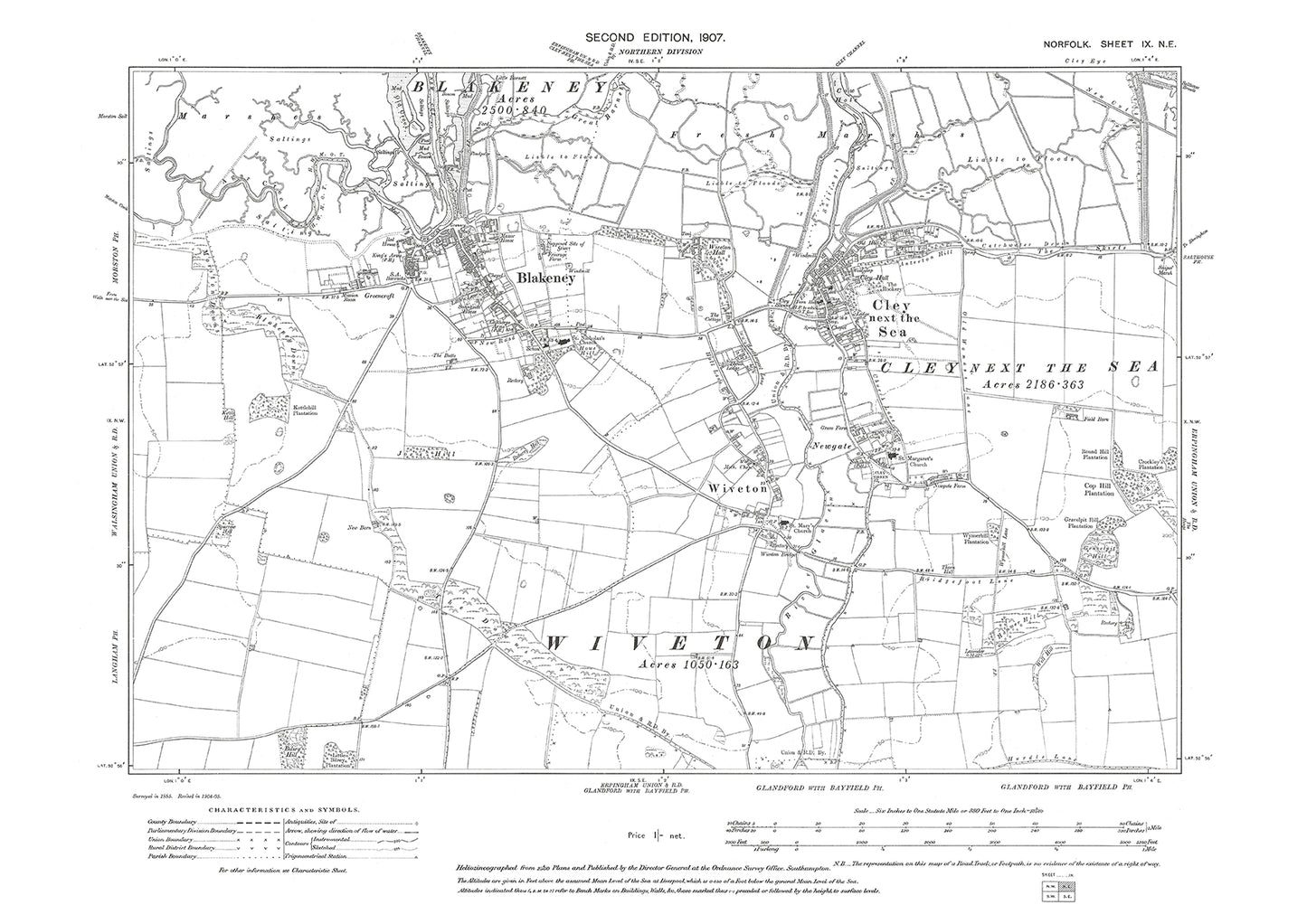 Blakeney, Cley, Wiveton, Norfolk in 1907: 9NE