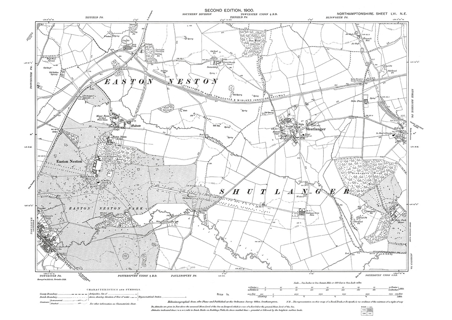 Towcester (east), Shutlanger, Northamptonshire in 1900: 56NE