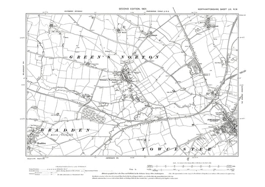 Towcester (west), Green's Norton, Bradden, Northamptonshire in 1901: 56NW