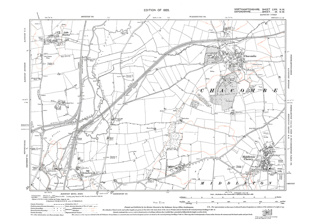 Middleton Cheney, Northamptonshire in 1923 58NW Old Map