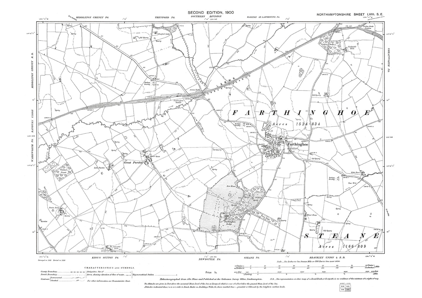 Farthinghoe, Northamptonshire in 1900: 58SE