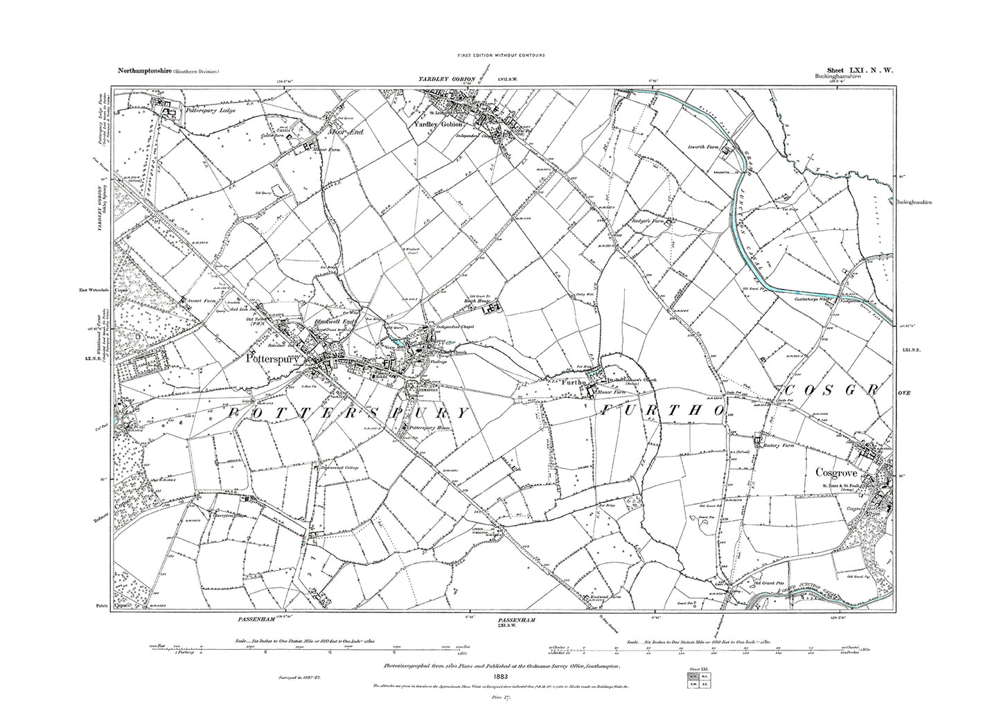 Potterspury, Cosgrove, Yardley Gobion, Northamptonshire in 1883: 61NW