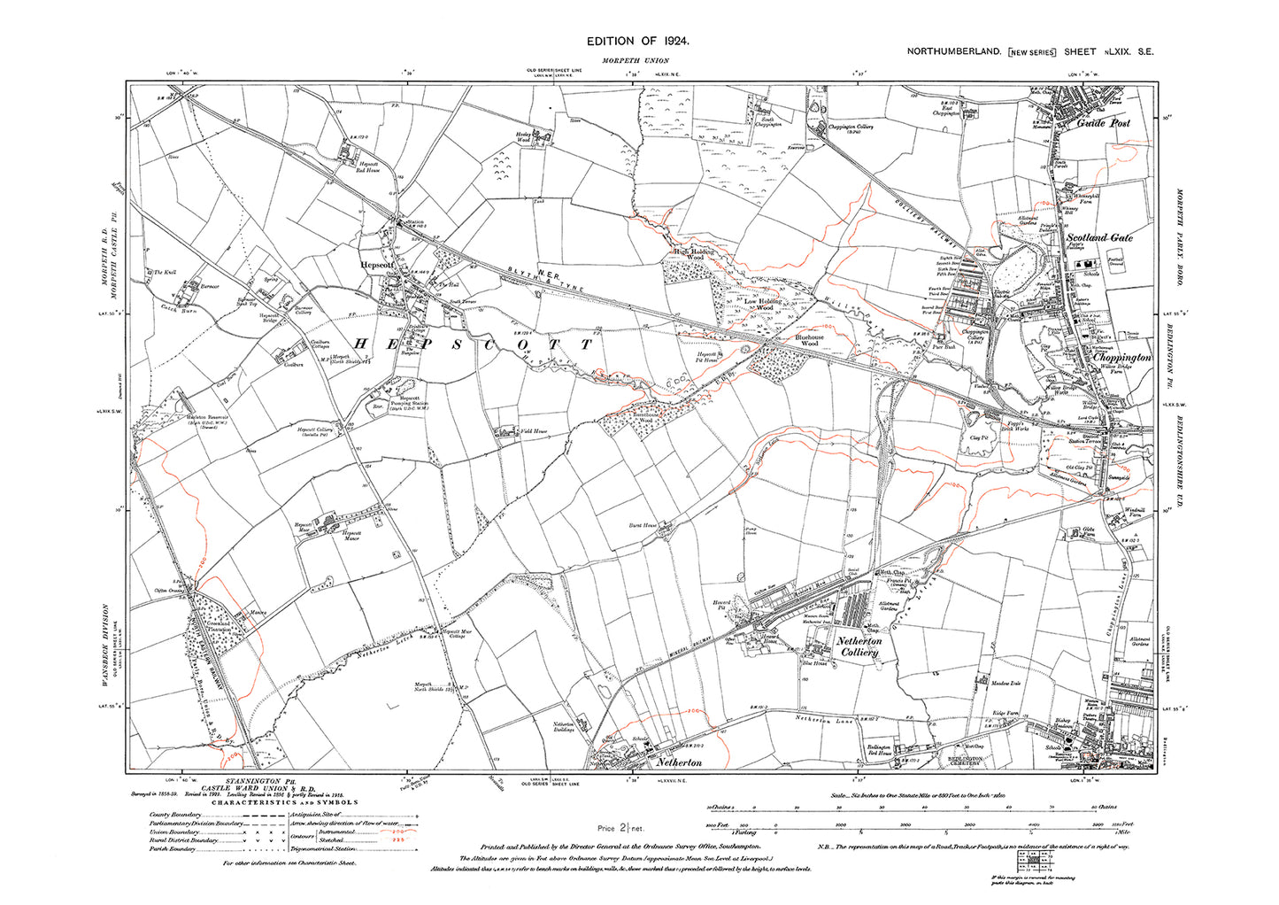 Hepscott, Choppington, Netherton, Northumberland in 1924: 69SE