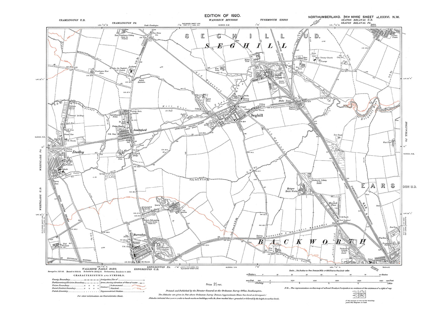 Seghill, Westlade, Backworth, Northumberland in 1920: 86NW