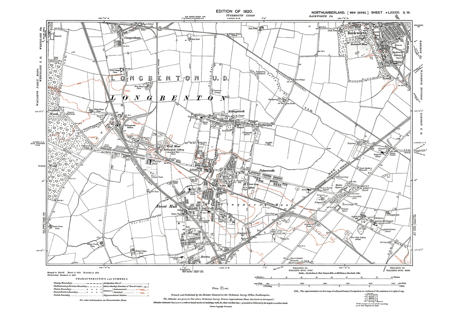 Longbenton, Backworth, Northumberland in 1920: 86SW