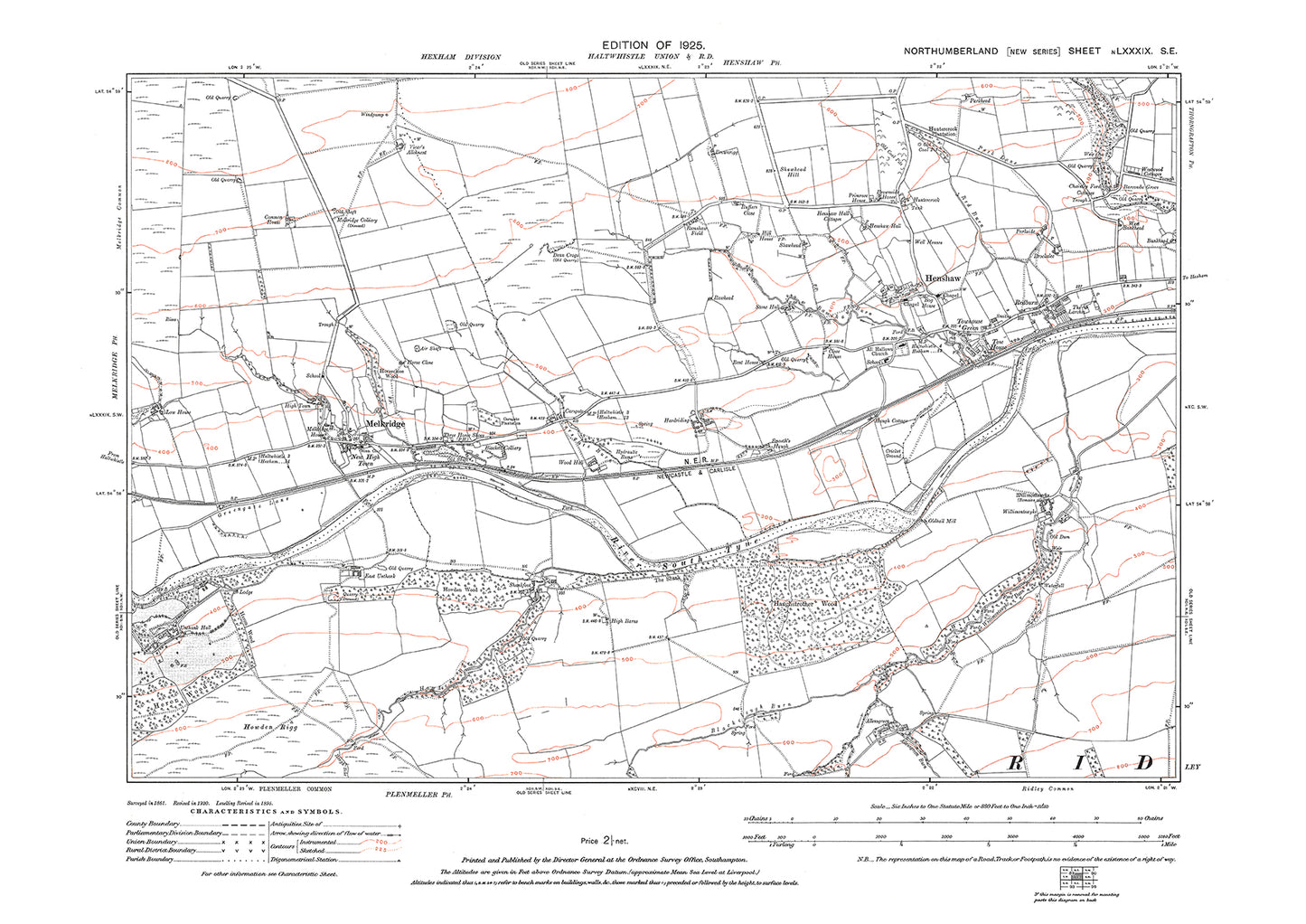 Henshaw, Melkridge, Northumberland in 1925: 89SE