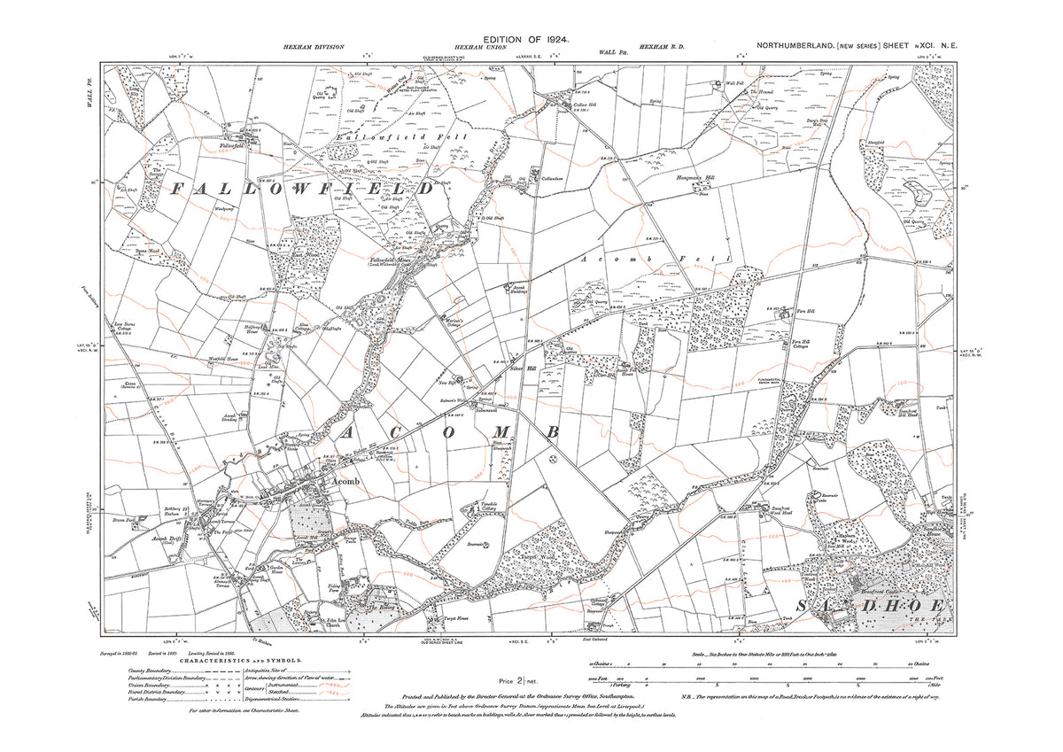 Acomb, Northumberland in 1924: 91NE – Old Map Downloads