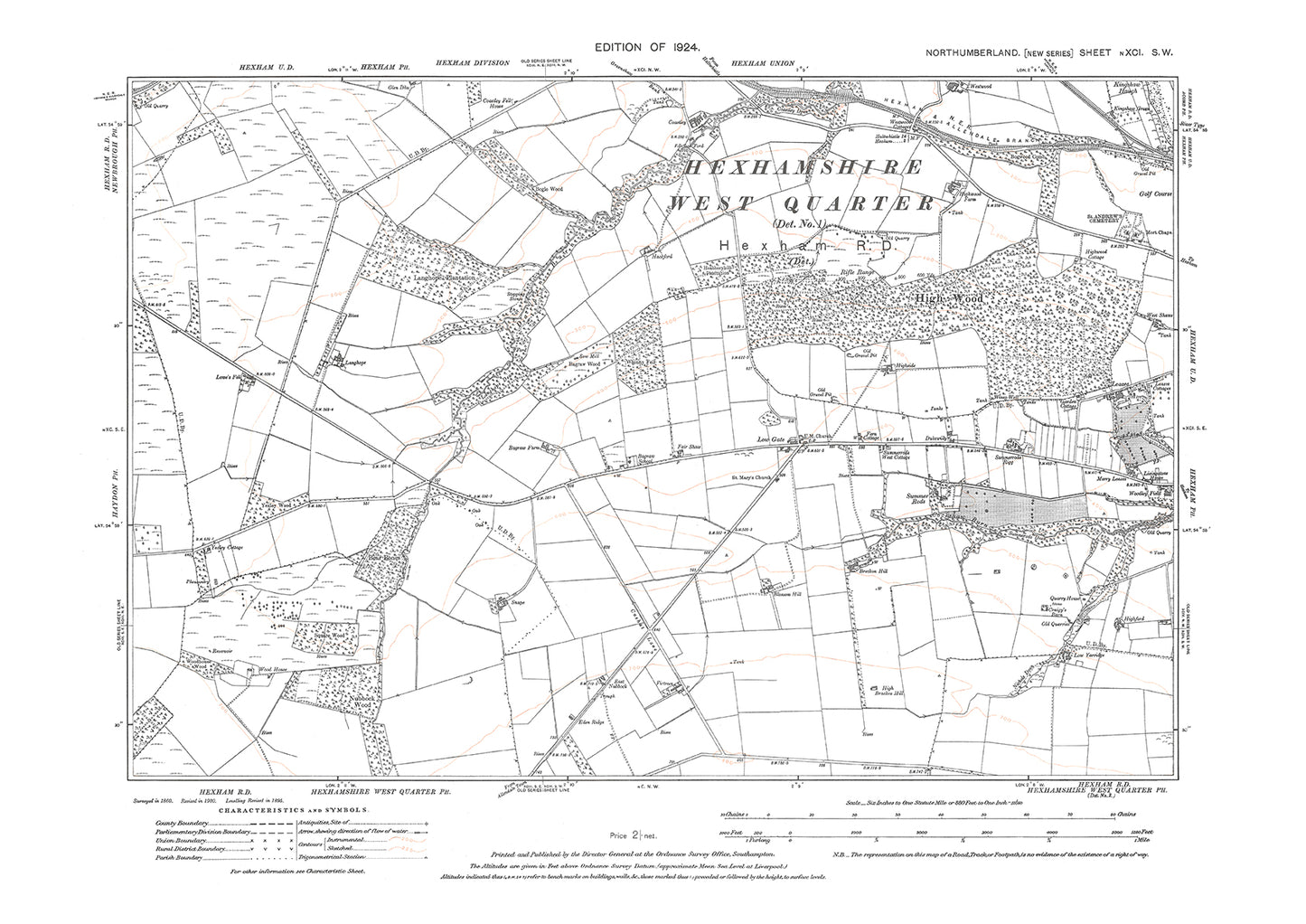 Hexham (west), Northumberland in 1924: 91SW