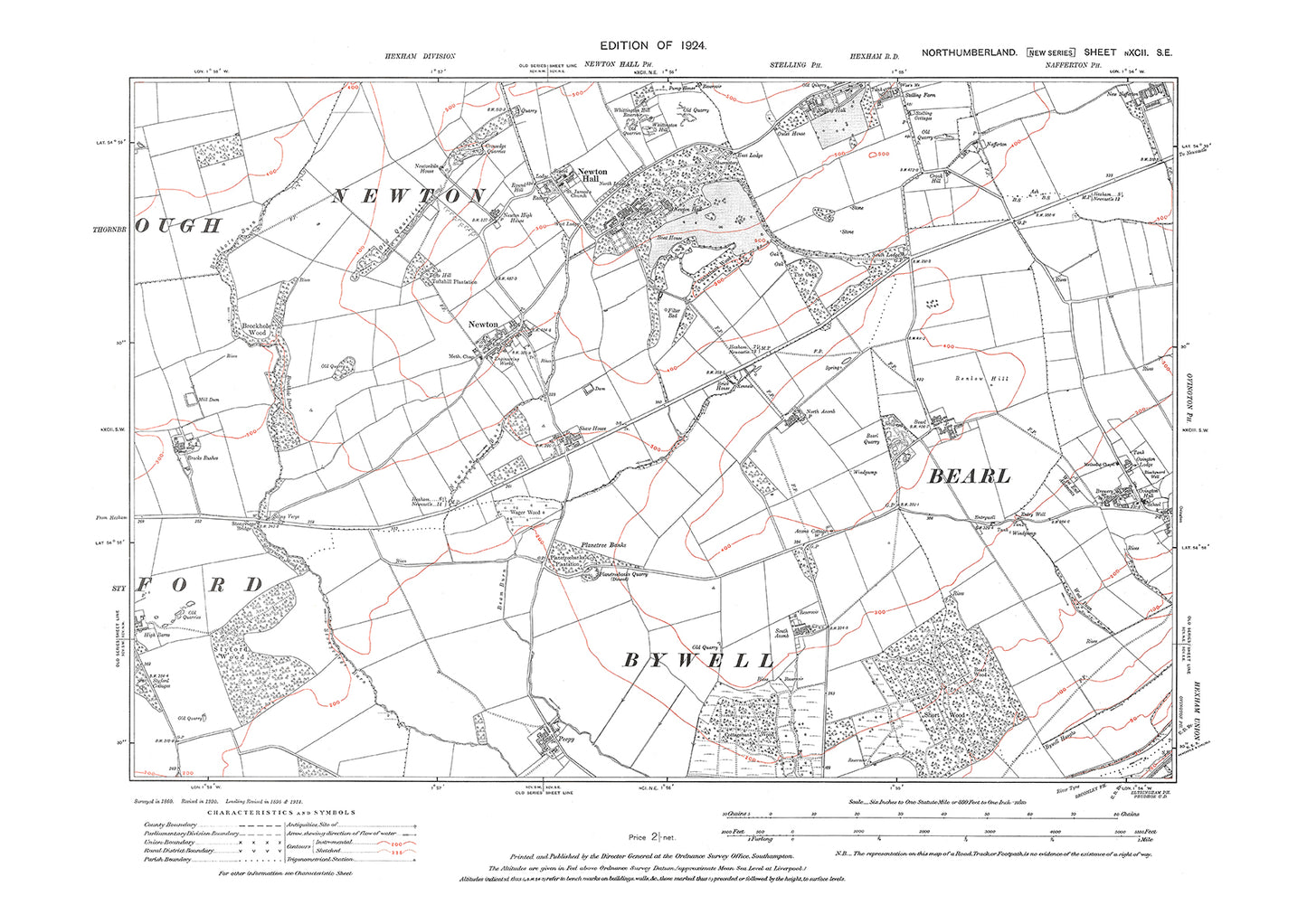 Newton, Newton Hall, Northumberland in 1924: 92SE