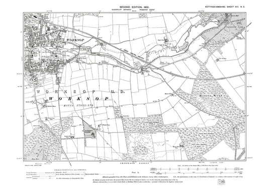 Worksop (southeast), old map Nottinghamshire 1900: 13NE