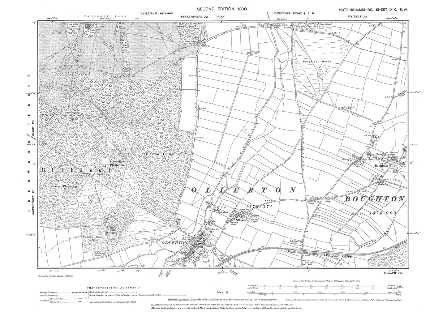 Ollerton, Boughton, old map Nottinghamshire 1900: 19SW