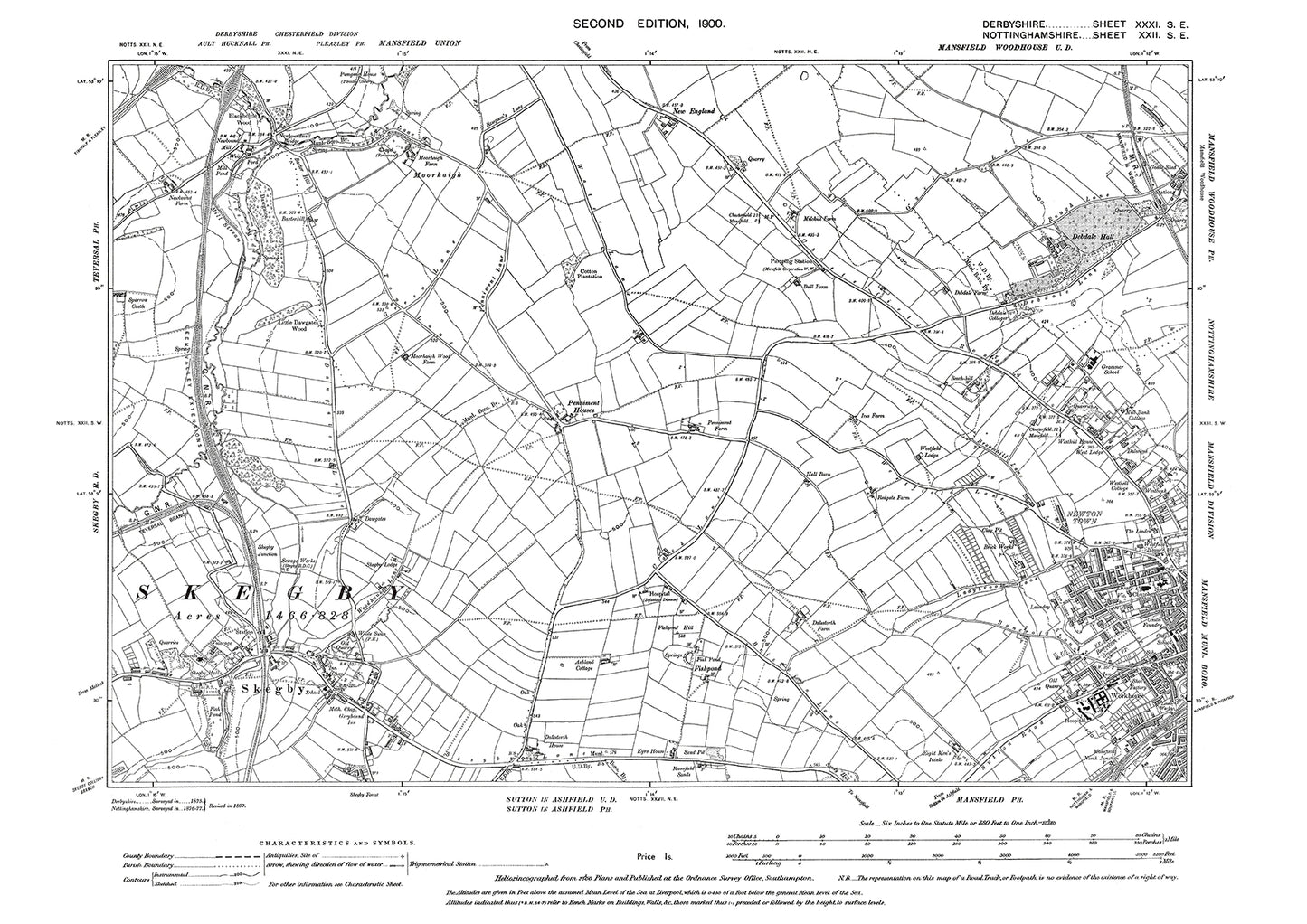 Mansfield (northwest), Skegby, Mansfield Woodhouse (west), old map Notts 1900: 22SE