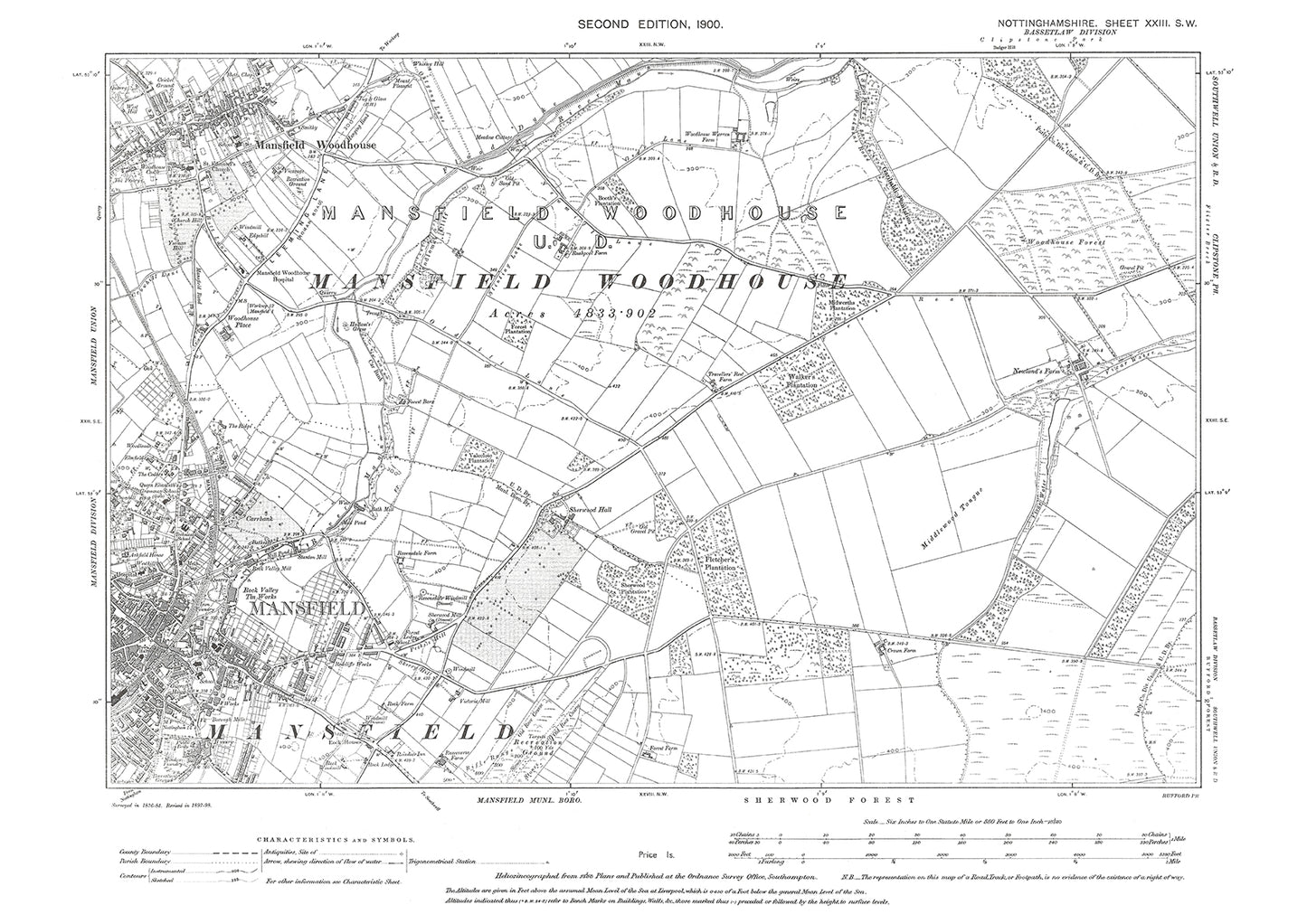 Mansfield, Mansfield Woodhouse, old map Nottinghamshire 1900: 23SW