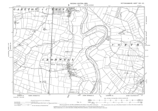Cromwell, Carlton on Trent, old map Nottinghamshire 1900: 25SE