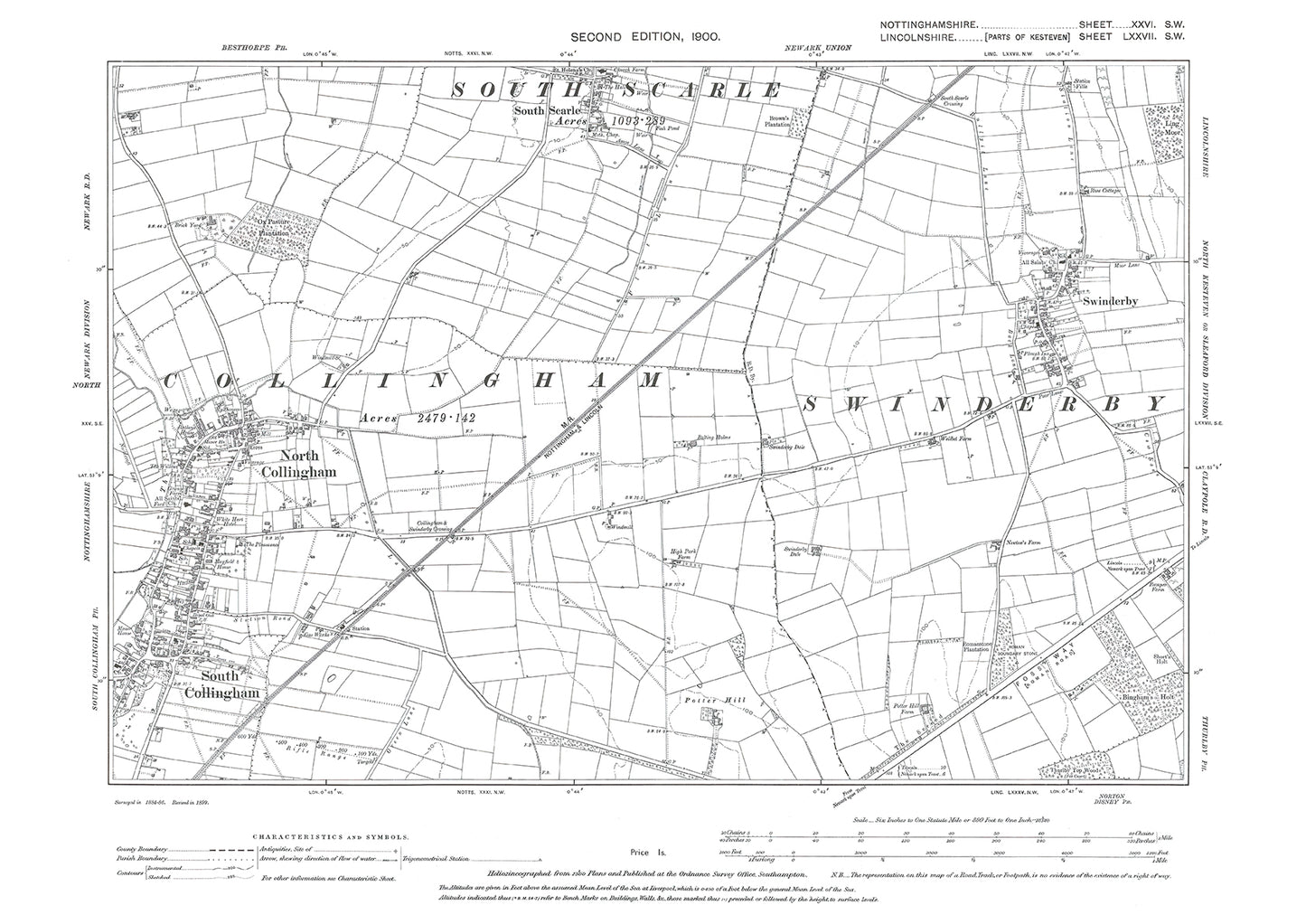 Collingham, South Scarle (south), old map Nottinghamshire 1900: 26SW