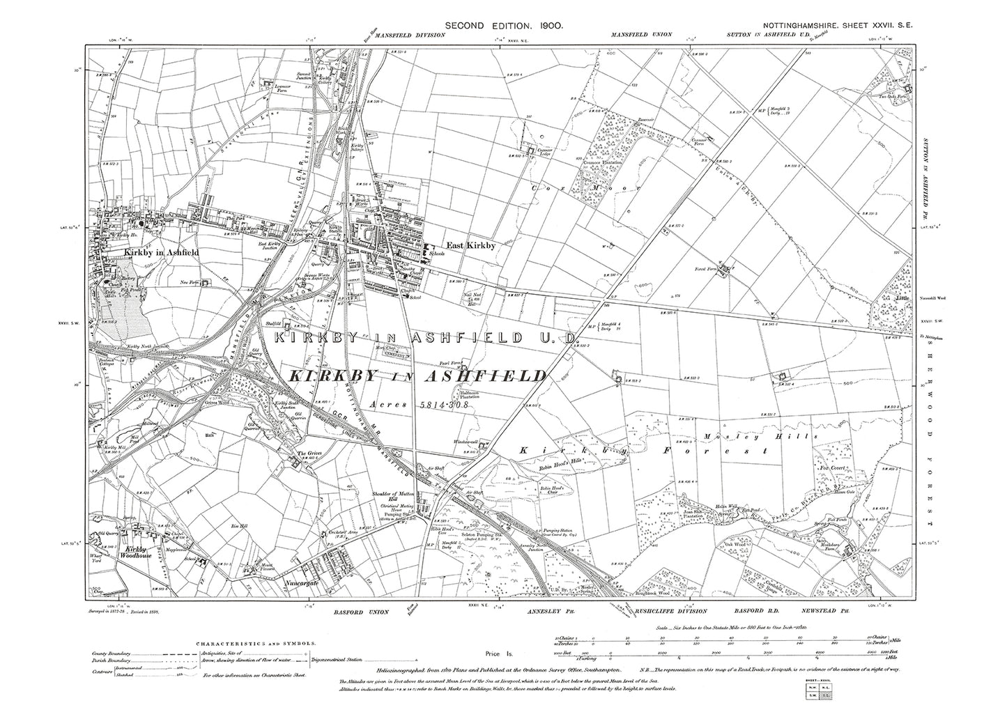 Kirkby in Ashfield, East Kirkby, old map Nottinghamshire 1900: 27SE