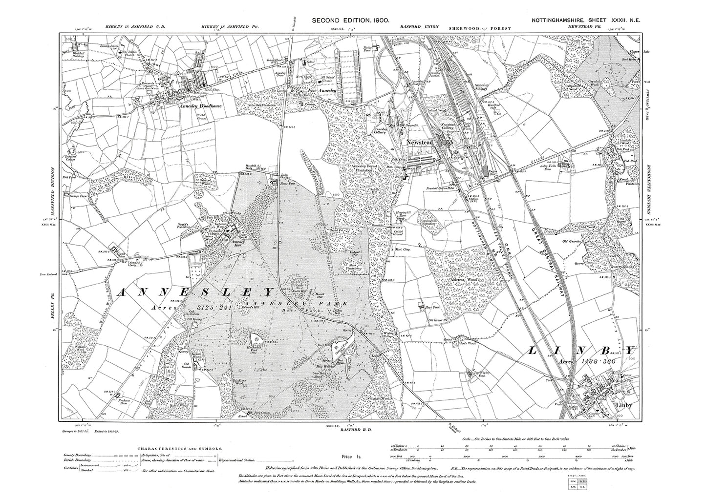 Annesley, Newstead, Linby, old map Nottinghamshire 1900: 32NE