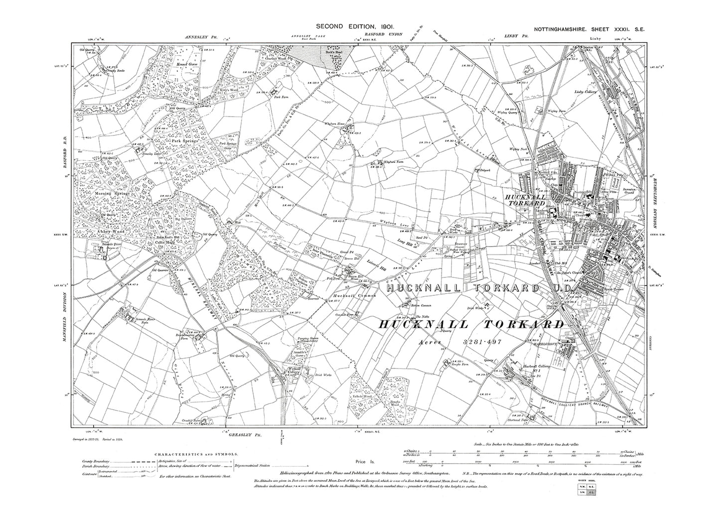Hucknell Torkard (west), old map Nottinghamshire 1901: 32SE