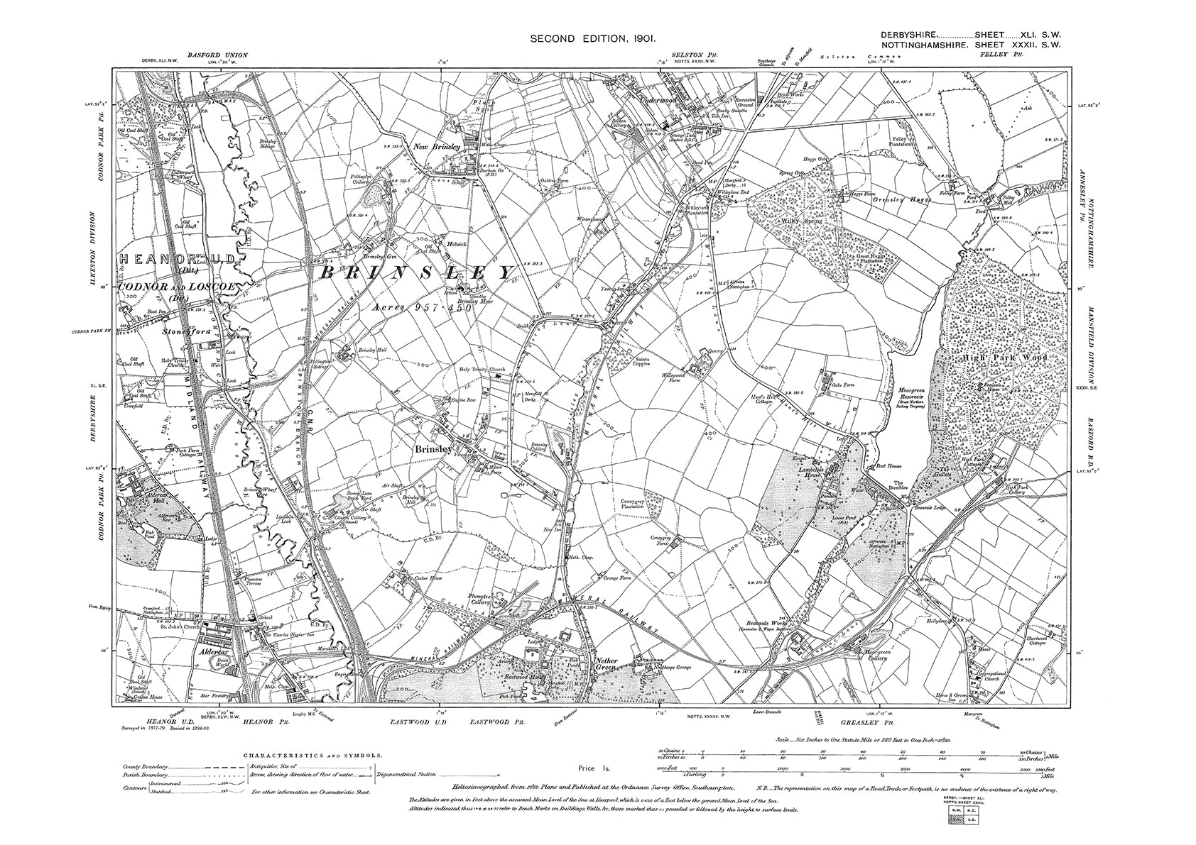 Brinsley, old map Nottinghamshire 1901: 32SW – Old Map Downloads