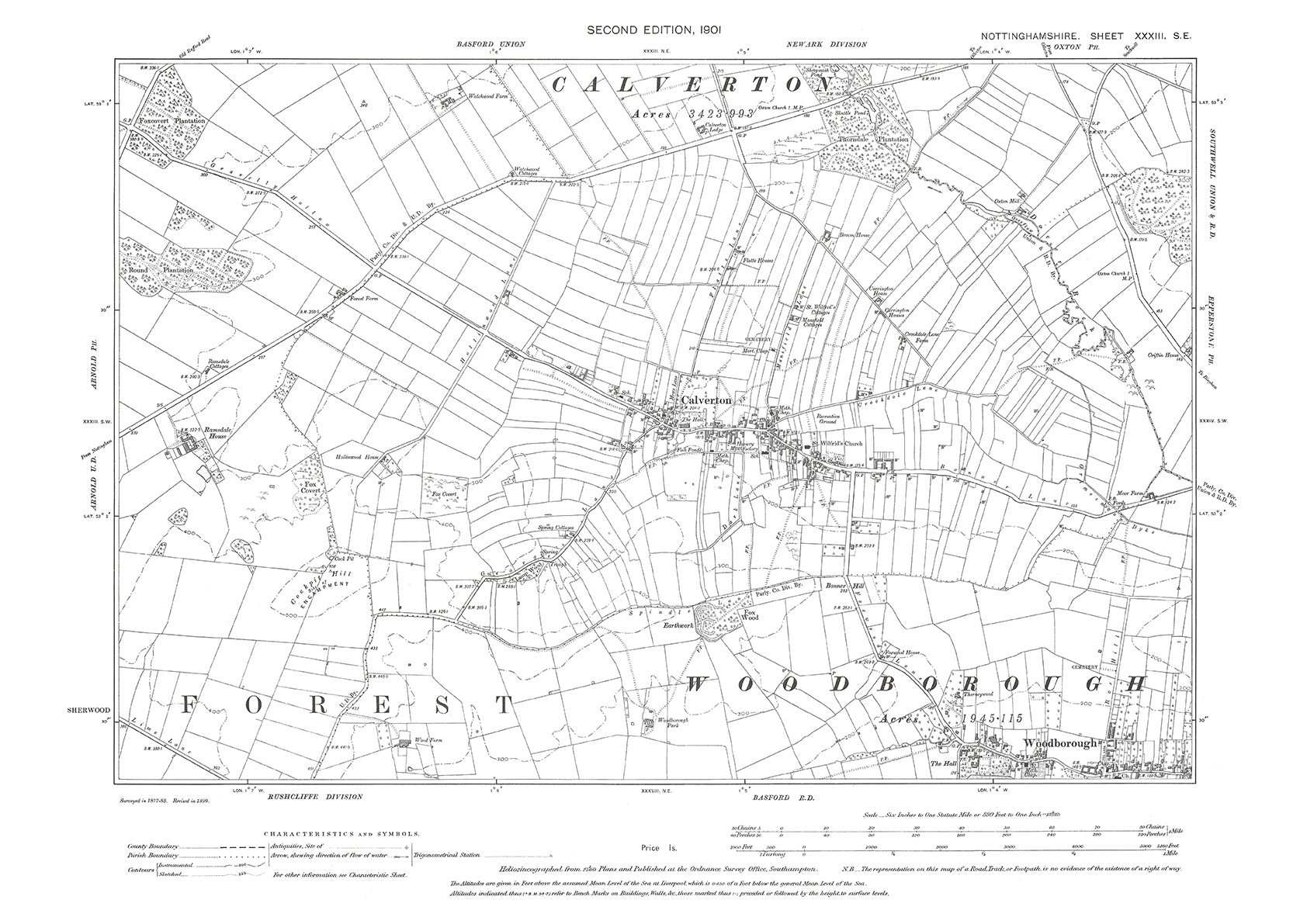 Calverton, Woodborough, old map Nottinghamshire 1901: 33SE – Old Map ...