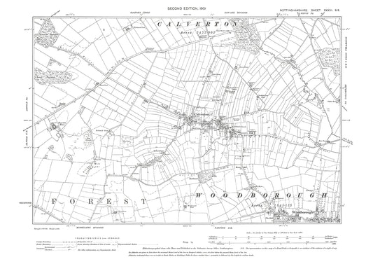 Calverton, Woodborough, old map Nottinghamshire 1901: 33SE