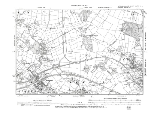 Kimberley, Bulwell (west), Nuthall, old map Nottinghamshire 1901: 37NE