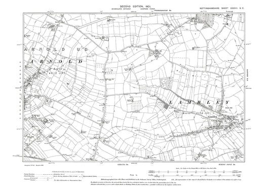 Arnold (east), Lambley, old map Nottinghamshire 1901: 38NE