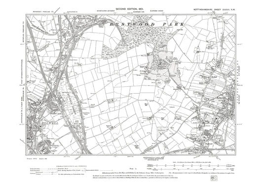Arnold (west), Bulwell (east), old map Nottinghamshire 1901: 38NW