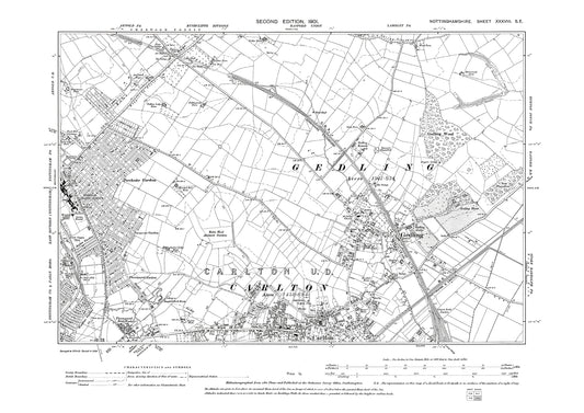 Nottingham (northeast), Carlton, Gedling, old map Nottinghamshire 1901: 38SE
