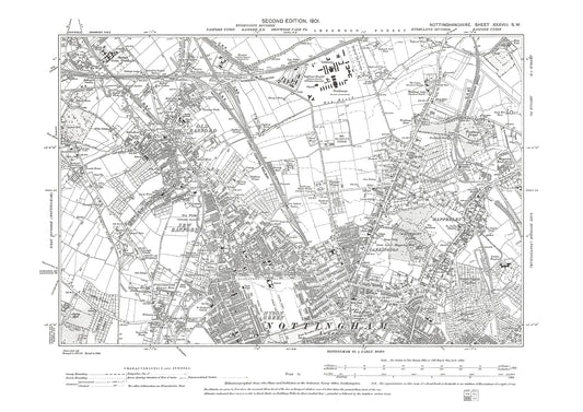 Nottingham (north), old map Nottinghamshire 1901: 38SW