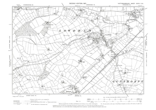 Lowdham, Gonalston, Bulcote (north), old map Nottinghamshire 1901: 39NW