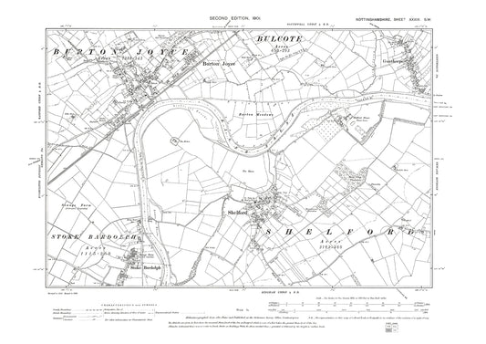 Burton Joyce, Shelford, Gunthorpe, Stoke Bardolph, old map Notts 1901: 39SW